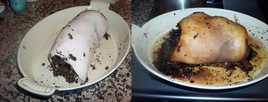 [The meat before and after cooking]